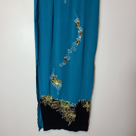 Velvet Silky Cheongsam Full Length Dress Gothic Small Mandarin Gilded Glitter - Picture 3 of 8